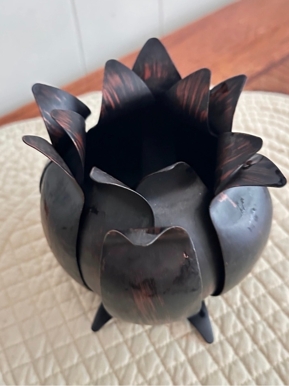 Rustic Black Copper-Tone Metal Lotus Candle Holder - Home Accents